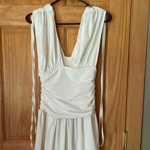 Small White polyester sleeveless cinched mini dress